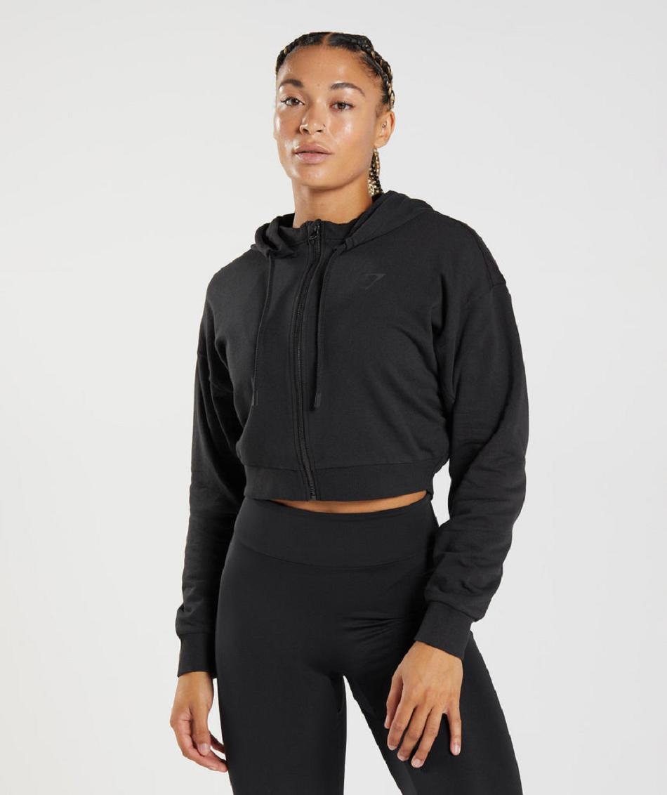 Sudadera Con Capucha Gymshark Gs Power Cropped Zip Mujer Negras | CO 2013DFM